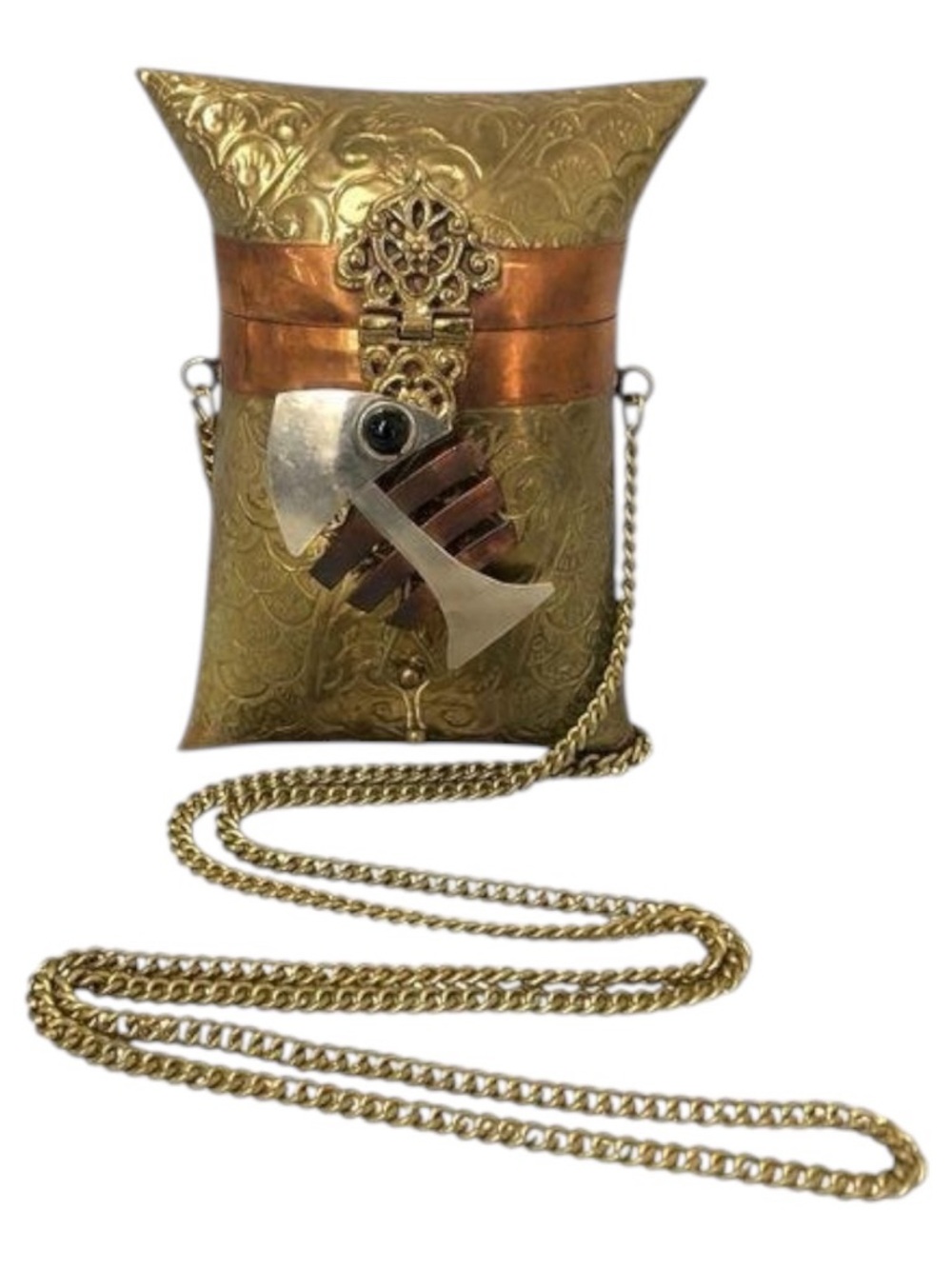 Vintage 1930's Brass/Copper Pillow Shoulder Purse Bag.